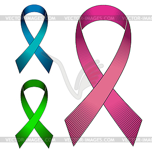 Ribbons with loop pink, blue and green colors - vector clip art