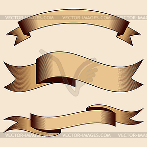 Set of vintage ribbons with hatching. - vector clipart