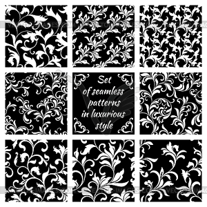 Collection of luxurious seamless patterns. White - white & black vector clipart