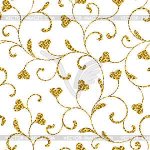 Luxury seamless pattern with golden swirls and hearts - vector image