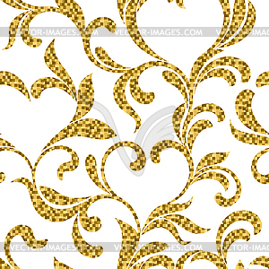 Іeamless pattern of leaves and swirls in form of hearts - vector EPS clipart