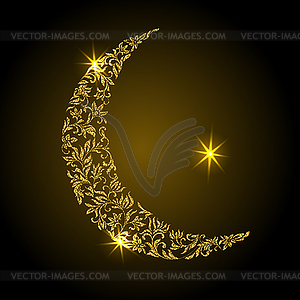 Crescent of floral ornament with gold glitter - vector image