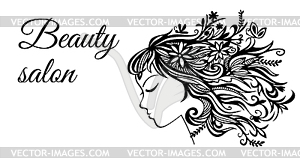 Template for female beauty salon. Profile of girl - vector image