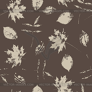 Seamless pattern with paint prints of leaves - vector image