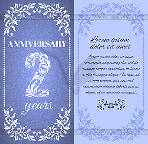 2 years. Template with floral frame and pattern - vector image