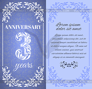 3 years. Template with floral frame and pattern - vector image