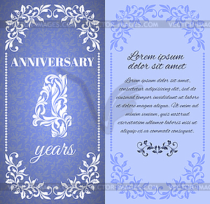 4 years. Template with floral frame and pattern - vector clipart