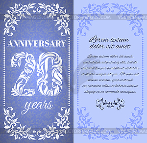 20 years. Template with floral frame and pattern - vector clip art