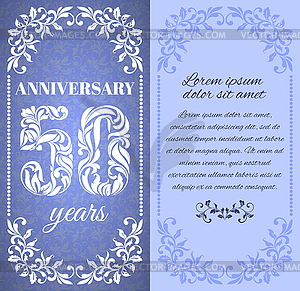 50 years. Template with floral frame and pattern - vector image