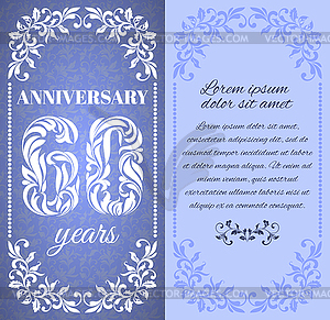 60 years. Template with floral frame and pattern - royalty-free vector clipart