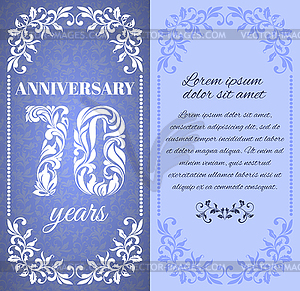 70 years. Template with floral frame and pattern - royalty-free vector image