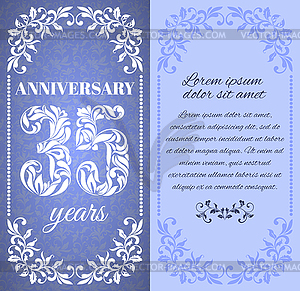 35 years. Template with floral frame and pattern - vector clipart