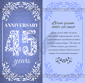 45 years. Template with floral frame and pattern - vector clip art