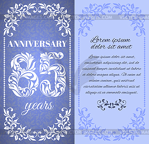 85 years. Template with floral frame and pattern - royalty-free vector clipart