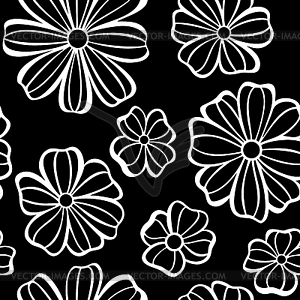 Graphic Seamless pattern with flowers on black - white & black vector clipart