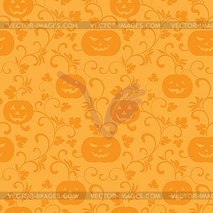 Бесшовные Хэллоуин с тыквами на оранжевом - векторный рисунок