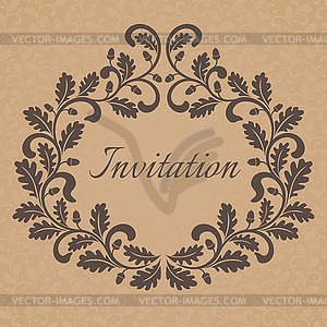 Invitation template. Frame with oak leaves and acorns - vector image