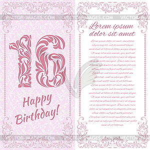 Happy 16th Birthday. Greeting card - vector clip art