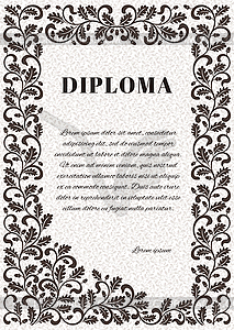 Template for diploma with ornate frame. - vector clip art