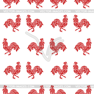 Seamless pattern with roosters made of floral ornament - vector clip art