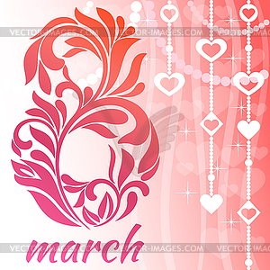 Поздравительная открытка с 8 марта. Декоративный шрифт с - клипарт в векторном формате