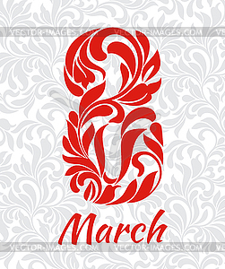 8 March. Decorative Font made of swirls and tracery - vector clipart