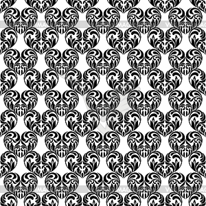 Seamless pattern. Hearts made in swirls and leaves - vector image