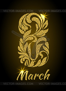 8 March. Decorative Font made of floral elements - vector clipart