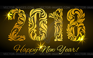 Happy New Year 2018. golden figures of floral ornament - vector image