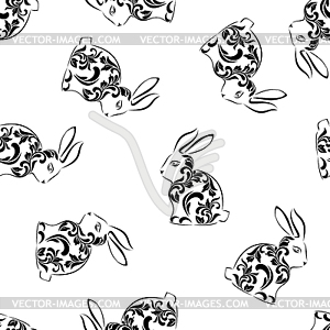 Seamless pattern. Rabbit with floral tracery - vector clip art