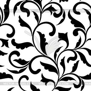 Seamless pattern. Tracery of swirls and leaves - vector image