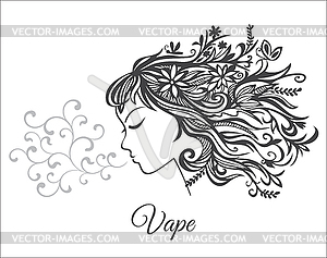 Young beautiful girl who exhales curls of couple - vector clipart