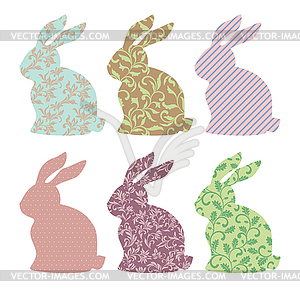 Set of Easter rabbits with different pattern - vector clip art