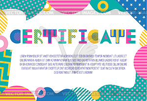 CERTIFICATE. Trendy geometric font in memphis style - vector image