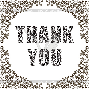 Thank you card. Text made of floral elements. - vector image