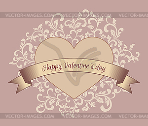 Happy Valentines day. Heart with ribbon. - vector clipart