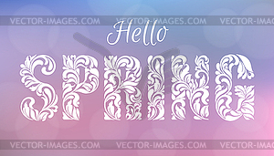 Hello, SPRING. Decorative Font made of floral elements - vector image