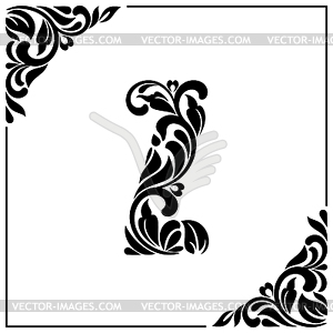 Буква Z. Декоративный шрифт с завихрениями и цветочным - черно-белый векторный клипарт