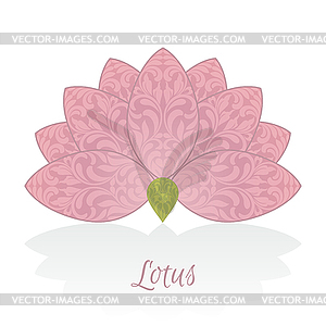 Pink lotus flower with ornate pattern on petals - vector clipart