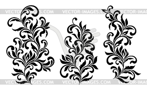 Decorative floral elements with swirls and leaves - vector image