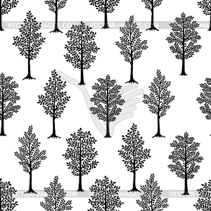 Бесшовный узор. Черные деревья. идея - стоковое векторное изображение