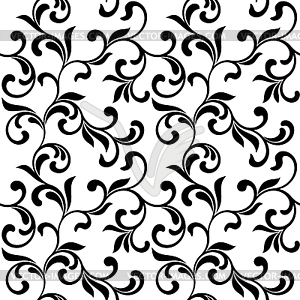 Floral seamless pattern. Black swirls and foliage - vector clip art