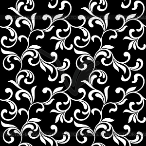 Floral seamless pattern. White swirls and foliage - vector image