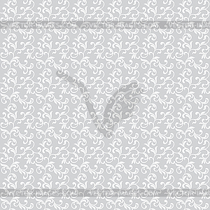 Light seamless pattern. White swirls with foliage - vector image