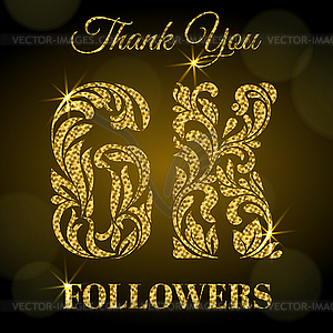 6K Followers. Thank you banner. Golden Font - vector image