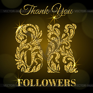 8K Followers. Thank you banner. Golden Font - vector clip art