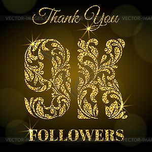 9K Followers. Thank you banner. Golden Font - vector clipart / vector image