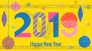Stylish greeting card. Happy New Year 2019. Vintage - vector image