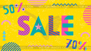 SALE 50% and 70%. Geometric font in memphis style - vector clip art