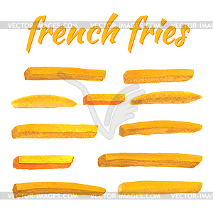 Watercolor drawing. French fries  - vector image